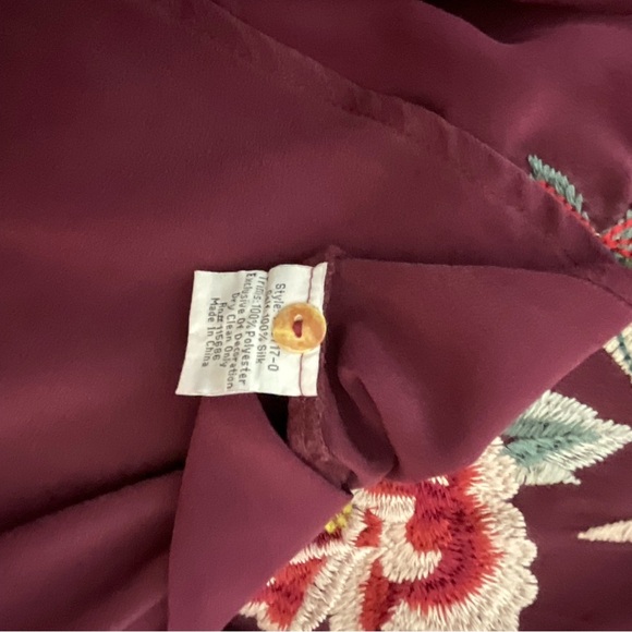 Johnny Was Embroidered Silk Button Front Blouse - Picture 4 of 4